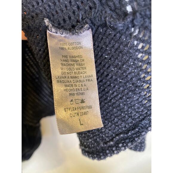 T Party Fish Net Ribbed Panel Hoodie Mineral Navy Sz Lg Zipper Shark Bite Hem - Picture 6 of 11